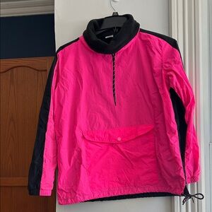 PINK Victoria's Secret Fleece Cowl Neck Anorak Jacket Neon Nylon